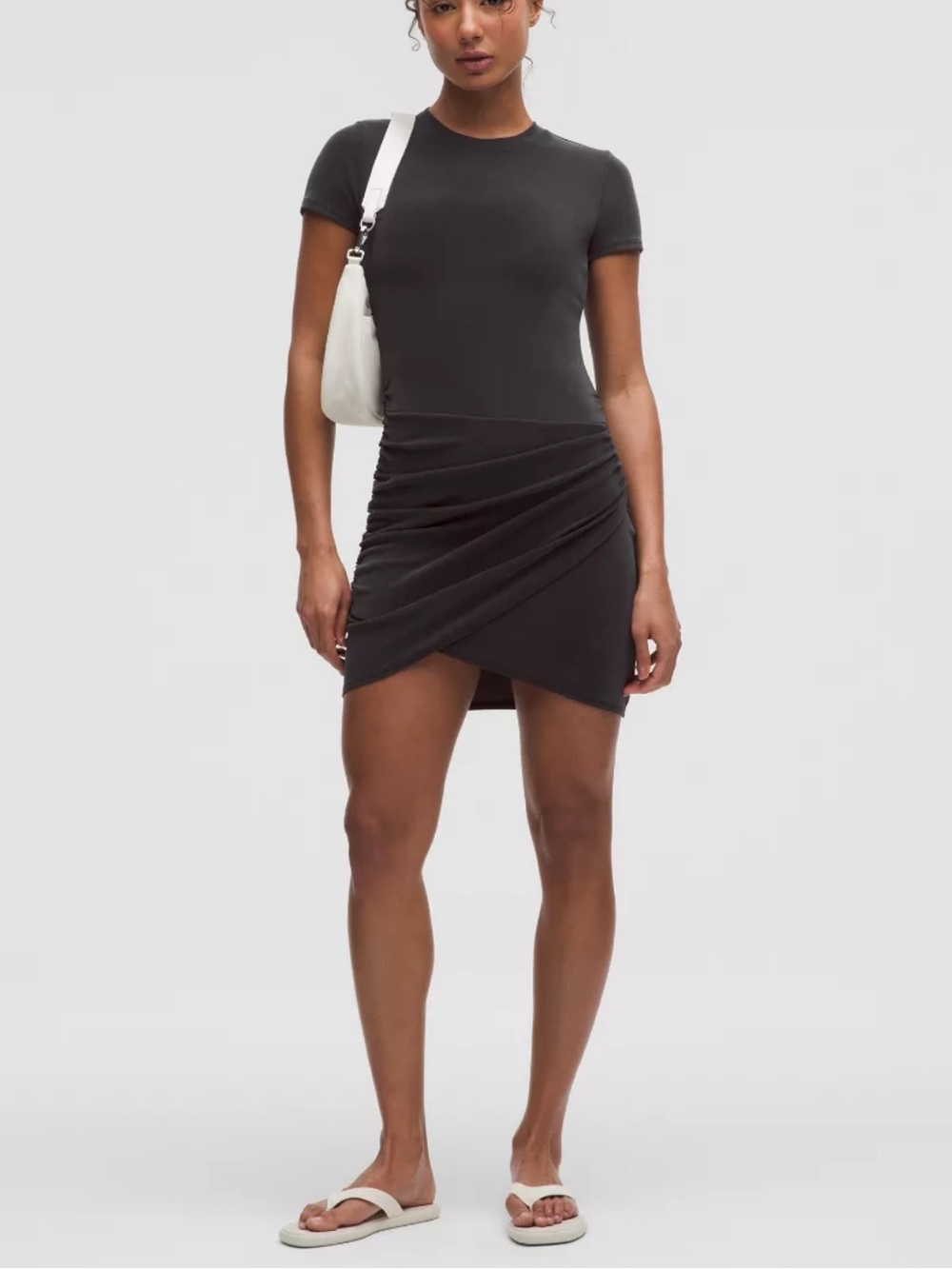 Lululemon Black Drapey Softstreme Wrap-Skirt T-Shirt Dress Size L